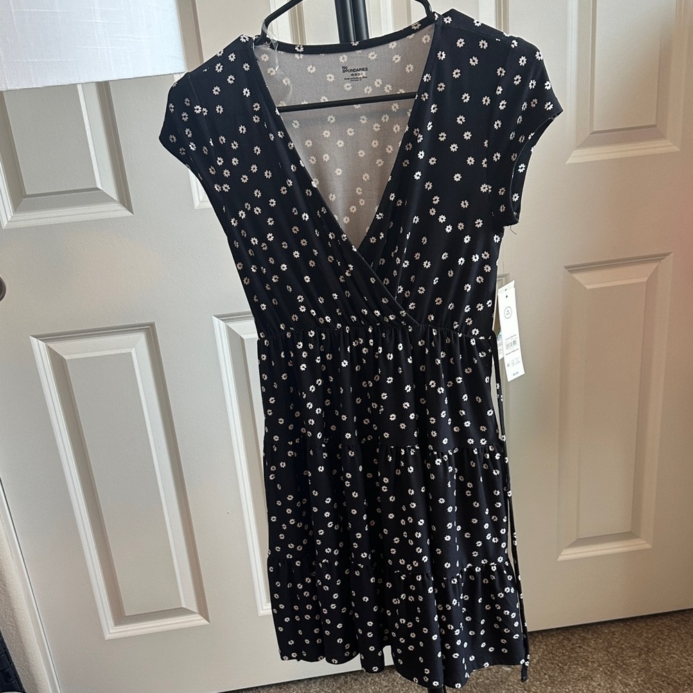 Floral Wrap-Style Black Dress